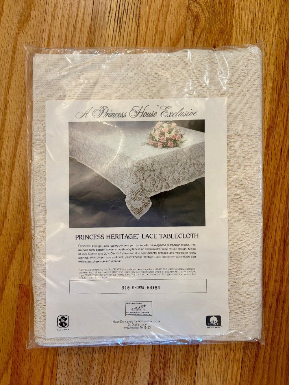 Vintage Princess House Princess Heritage Lace Tablecloth 64x84 Oval NEW Sealed
